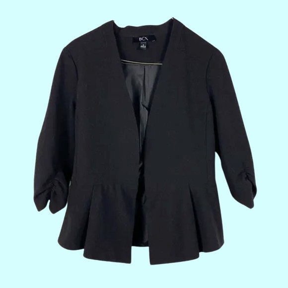 BCX Peplum Black 3/4 Sleeved Open Front Blazer - Picture 1 of 6